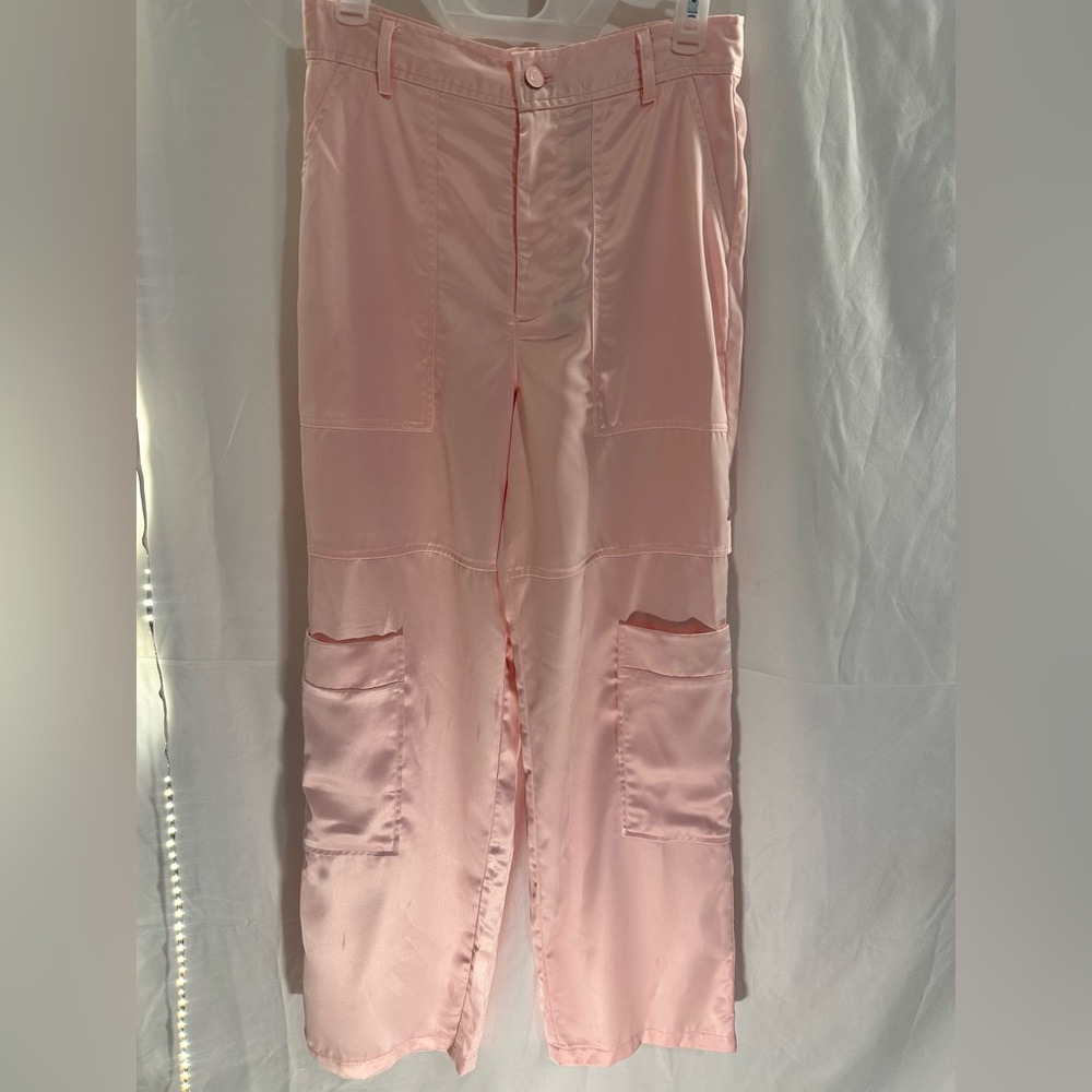 New NWT Bubish Lara Cargo Pant in Blush pink satin silk wide leg revolve - Picture 4 of 7